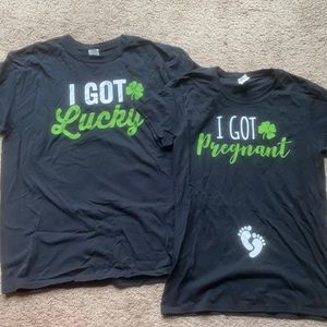 Matching couple pregnancy announcement shirts